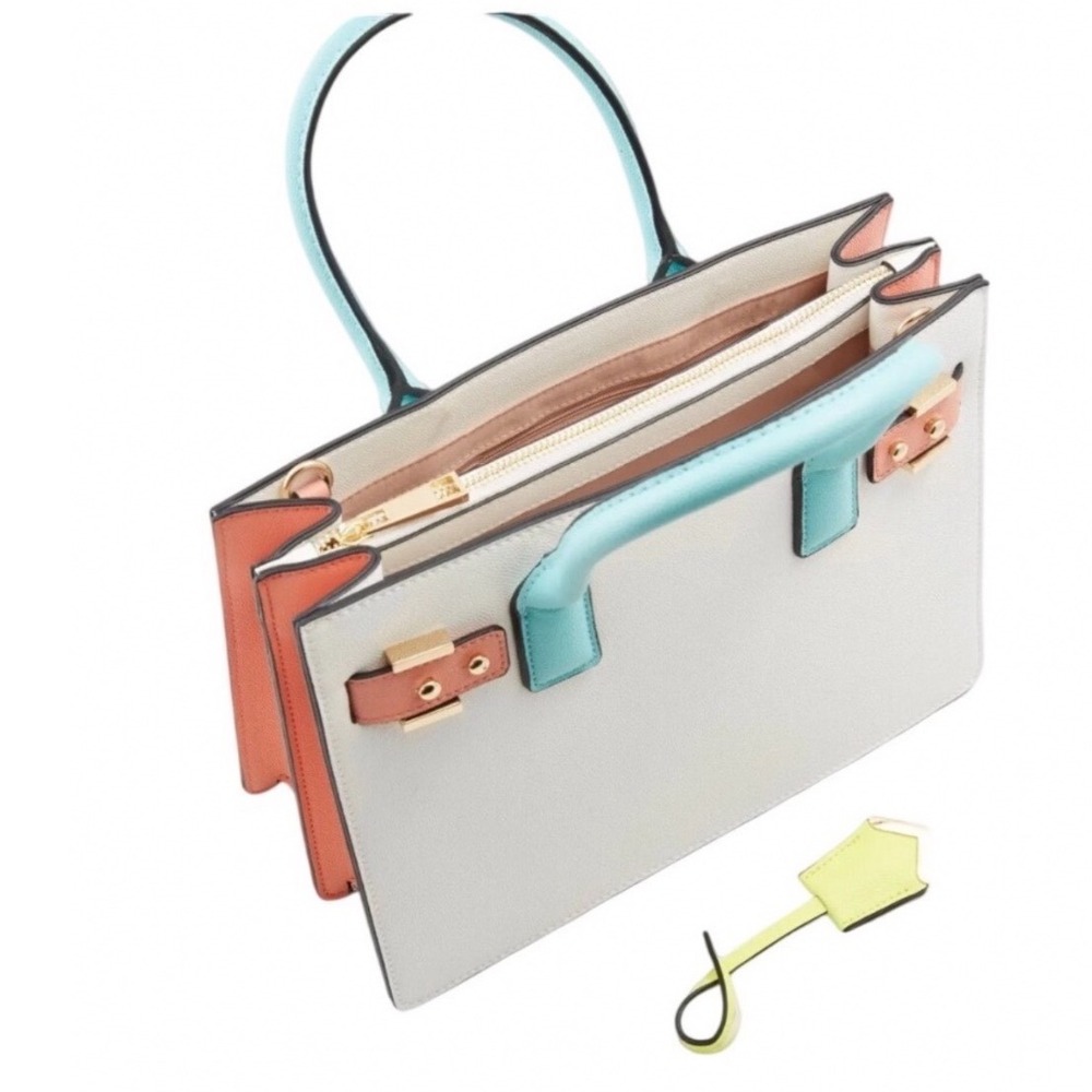 Aldo Arareri Colorblock Handbag White Coral Yellow Turquoise Gold Hardware NWT - Picture 4 of 4